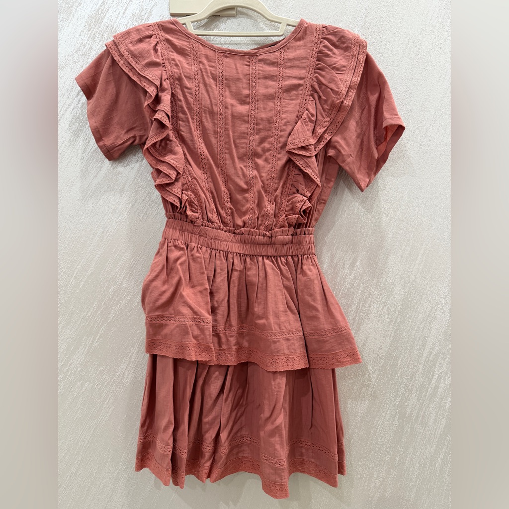 Ruffled Short Sleeve Dress In Dusty Rose